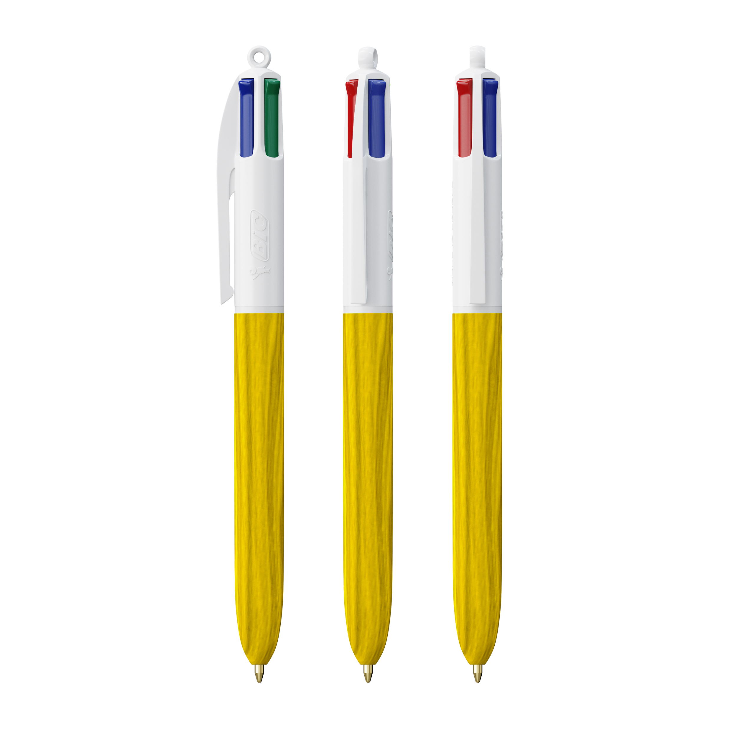 Stylo 4 Couleurs publicitaire BIC® Wood Style avec Lanyard Blanc - bois jaune